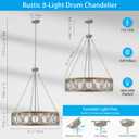 XINGQI 8-Light Modern Chandelier Large Round Drum Chandeliers for Dining Room 32.3" Rustic Pendant Brushed Nickel Light Fixture Over Table Farmhouse Metal Wood Grain Finish
