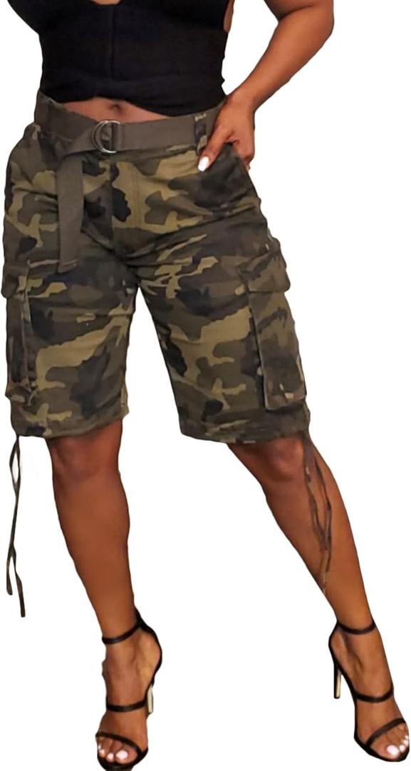 Vakkest Women's Camo Cargo Shorts Casual Trendy High Waisted Summer Joggers Camouflage Print Short Pants with Pockets (XX-Large)