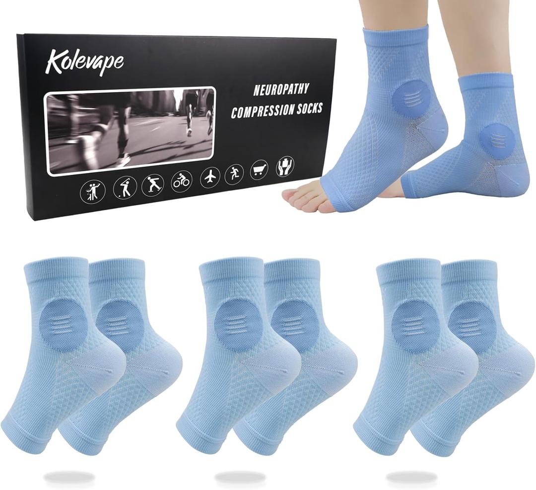 3Pairs Neuropathy Socks for Women and Men, Toeless Compression Socks for Neuropathy Pain Relief, Open Toe Foot Compression Sleeves for Plantar Fasciitis, Arch Support and Ankle Support