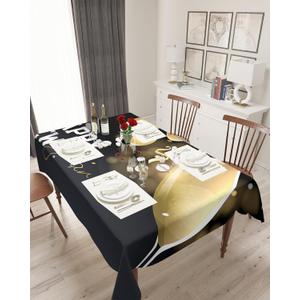 Happy New Year Rectangle Tablecloths 60x90, Graduation Party Celebration Winter Holiday Table Cloth Wrinkle Free Table Cover Indoor/Outdoor Tabletop Decor for Wedding Holiday Party Dinner Baby Shower