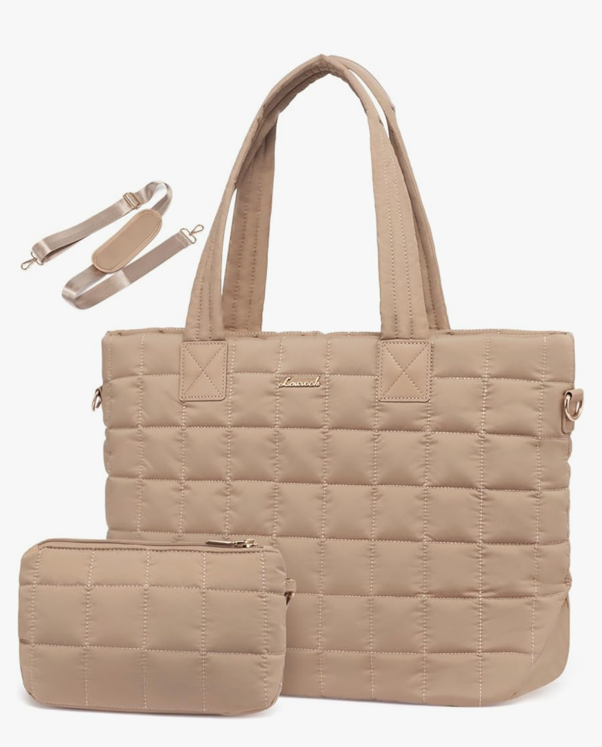 LOVEVOOK Tote Bag for Women, Large Puffer Tote Bag with Zipper Quilted Light Work Bag