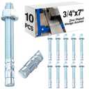 Shimeyao 10 Pack 3/4'' x 7'' Wedge Anchors Zinc Plated Concrete Anchors for 2 Post Car Lift Carbon Steel Fastener for Concrete Installation with Nuts and Washers