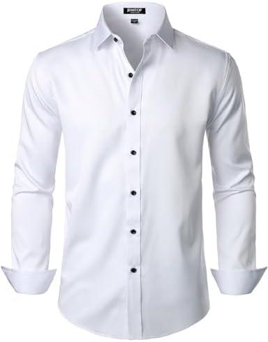 JEMITOP Men's Stretch Wrinkle Free Dress Shirt Formal Prom Wedding Long Sleeve Button Down Shirts S