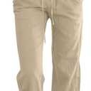 Schine Women Cozy Capri Pants Lightweight High Waist Elastic Drawstring Pants with Pockets Loose Button Trim Cropped Trousers (Beige, XXL)