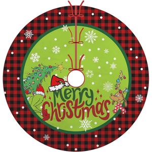 JOOCAR Christmas Tree Skirt,30 inch Red Black Buffalo Plaid Grinch Puppy Christmas Tree Snow Snowflake Christmas Tree Skirt for Christmas Tree Decoration Home Christmas Party Decoration