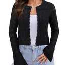 FAIRY SEASON Women's Cropped Cardigan Sweater Bell Long Sleeve 2025 Fall Lightweight Crochet Button Down Casual Elegant Knit Bolero Shrugs for Dresses Black Large