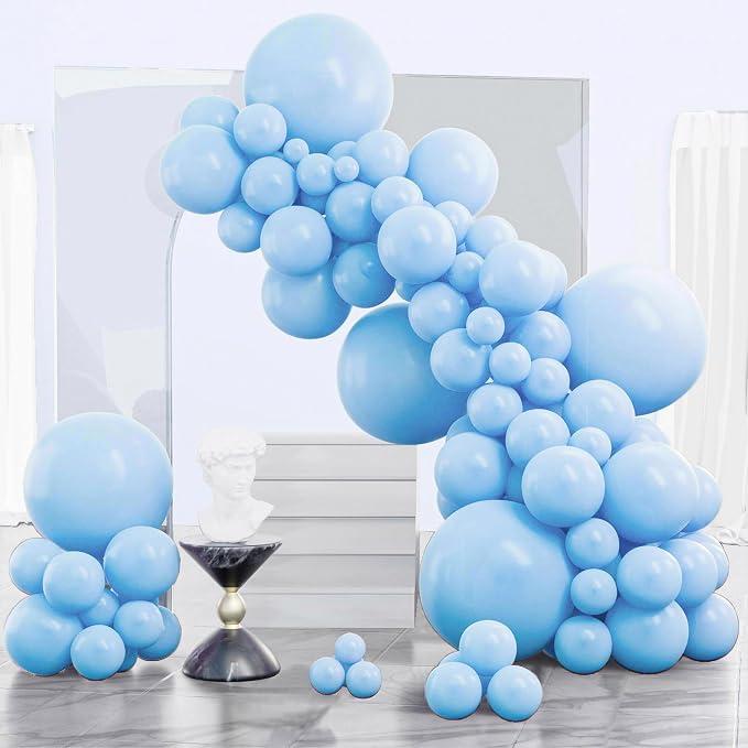 PartyWoo Light Blue Balloons 140pcs Baby Pastel Sky Aqua Blue Color | Different Sizes of 18 12 10 5 Inch Balloons for Birthday Gender Reveal Graduation Bachelorette Boy Party Decorations Blue-Y4
