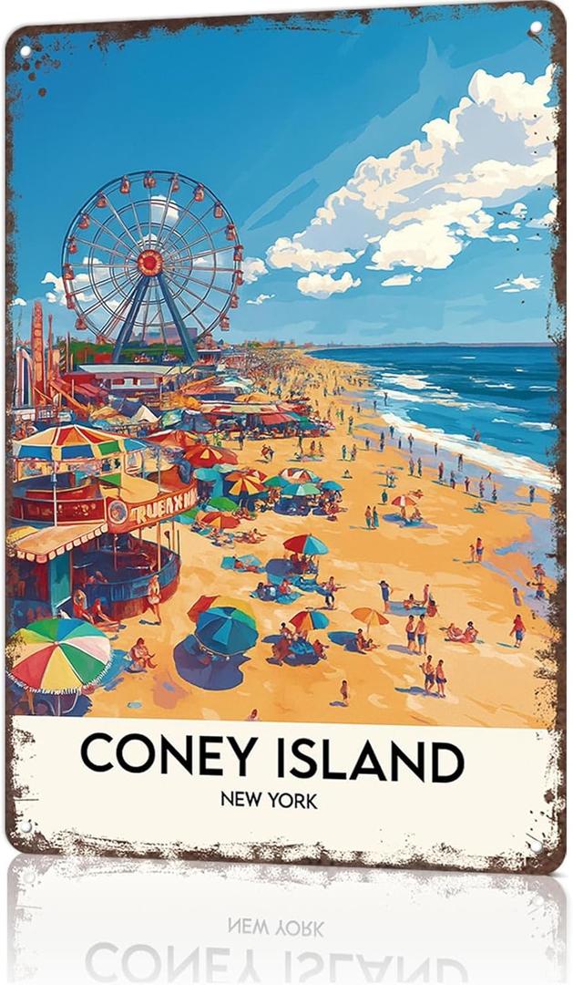 Funny Signs Posters Coney Island, New York Wall Art Sign for Bedroom Dorm Home Garage Bar Decor 8X12inch