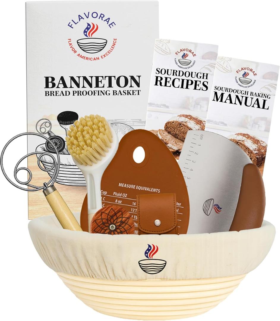 Banneton Bread Proofing Basket with Liner – Natural Rattan Dough Riser with Sourdough Baking Accessories, Artisan Bread Loaves, Homemade Bread Making - 9” Round Sourdough Starter Kit