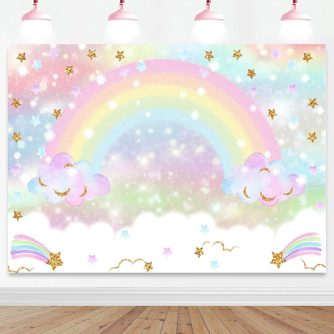 Mocsicka Rainbow Backdrop 7x5ft Pastel Rainbow Birthday Party Decorations Unicorn Theme Cake Table Banner Baby Shower Photography Background