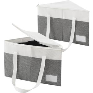 Beveetio 2-Pack Rigid Hanger Organizer Bags with Lid, Triangle Hanger Storage Organizers for Closet, Laundry Room, Wardrobe, Drying Rack, Dustproof Space Saving Holder, Grey & White