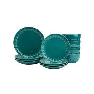 Mason Craft and more 12pcs StoneWare Café Teal DinnerWare Set