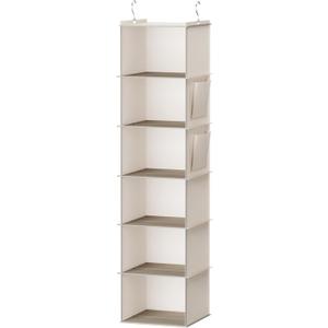 Hanging Closet Organizer, 6-Shelf Closet Hanging Storage with Side Pockets, Beige