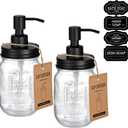 Amolliar Mason Jar Liquid Soap Dispenser -Rustproof Stainless Steel Replacement - Farmhouse Decor for Kitchen/Bathroom,Liquid Soap Pumps for Hand Soap,Dish Soap,Lotions/Black-2 Pack