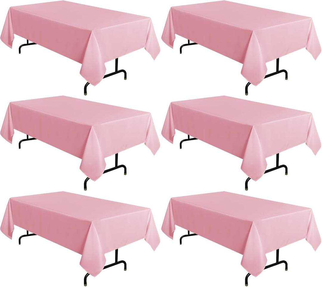sancua 6 Pack Pink Tablecloth 60 x 102 Inch, Rectangle Table Cloth for 6 Feet Tables - Stain and Wrinkle Resistant Washable Polyester Table Cover for Dining Tables, Valentines Parties
