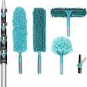 30 Foot High Reach Duster Kit with 6-24FT Extension Pole High Ceiling Dusting and Window Cleaning Kit with Telescopic Pole Window Washer&Squeegee,Cobweb Duster,Fan Duster and Feather Duster