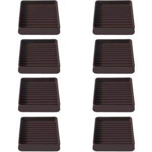 2.5x2.5 Square Rubber Furniture Caster Cups, Anti-Sliding Furniture Pads Bed Stopper Floor Protectors with Grip - Protect Any Flooring (8 Pcs Brown)