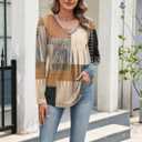 Misakia Women Long Sleeve Top V Neck Casual Shirt Loose Fit Fall Blouse Trendy Tunic Clothes 2025 (L)