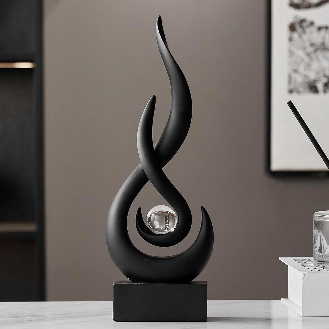 Octdays Black Abstract Statue Sculpture Decorations, 11.61" H Modern Sculptures Home Dcor Accents, Resin Art Flame Figurines for Living Room Table Centerpiece Office Desk TV Stand Decor