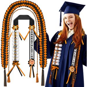 Suncalla Graduation Money Lei Class of 2026 Graduation Leis with Ribbon Wreath and Honor Cord DIY Grad Gifts for Class of 2026 Graduates Party Decorations(Orange and Black)