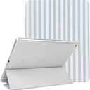 Lovmooful Compatible for iPad 9/8/7 (10.2-Inch,2021/2020/2019 Model,9th/8th/7th Generation) Case with Pencil Holder Cute Striped with Aesthetic Design Soft TPU Trifold Stand Protective-Blue&White