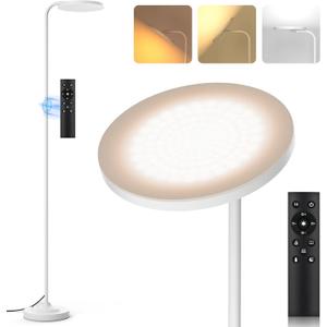 36W LED Floor Lamp, Super Bright Standing Lamp, Modern Stepless Dimmable Torchiere Tall Lamp with Remote Control, 350Rotating Head Reading Floor Lamp for Living Room, Bedroom, Office (White)