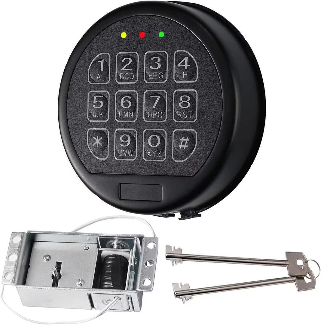 Gun Safe Lock Replacement with 2 Override Keys & Solenoid Black Keypad Safe Electronic Safe Lock for Fireproof Safe Box