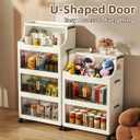 217QT Stackable Storage Bins with Lids & Rack, 5 Tier Large Capacity Foldable Storage Cabinet, Clear Collapsible Pantry Organizer for Home, Kitchen, Bathroom, Dorm, Office, Clear, 5 Tier 43.5QT