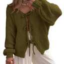 PRETTYGARDEN Women's Tie Front Bow Cardigan Sweaters Chunky Knit Long Puff Sleeve Trendy Fall Winter Jacket Coats M