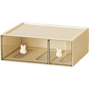 Desktop Storage Drawers, Plastic Desk Organizer with 2 Drawers, Modular Stackable Toolbox Units for Office Stationary, Makeup Container, Bathroom Countertop (1 Tall Layer, Cream & Clear)