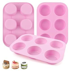 Tikxlafe 3-Pack 6-Cup Silicone Muffin Pans, Nonstick Cupcake Baking Molds, Muffin Cupcake Pans Molds for Baking, BPA/ PFA-Free, Dishwasher & Oven Safe - Pink