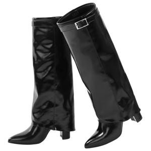 Ankis Fold Over Knee High Boots for Women Chunky Heels Pointed toe with Side Zipper Long Tall Boots, Size 9