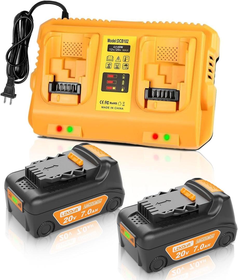 2Pack 7.0Ah Replacement for Dewalt 20V Battery with DCB102 Dual Port Charger (Orange)