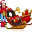 Jetec 5.6 ft Santa's Claus Sleigh Cardboard Cutout Stand-up Christmas Winter Holiday Party Decoration Life Size Santa's Sleigh Backdrops Photo Props Stand-up for Xmas Winter Holidays Decor Supply