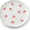 Koythin Floral Ceramic Dinner Plates, 8" Microwave Safe Dishes for Pasta, Modern Rustic Appetizer Plate for Salad Fruits Dessert Cake (Double Line Bow)