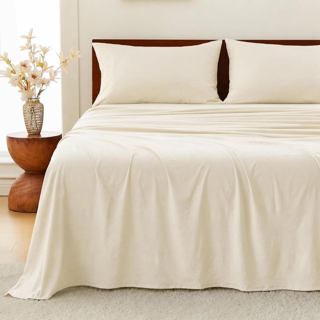 GOKOTTA 4-Pcs King Size Sheets Set, 10-16" Deep Pocket, Non-Slip Elastic Corner Straps, Washed & Brushed Microfiber Polyester - Hotel Luxury, Ultra Soft, Breathable, Wrinkle-Free, Anti-Rip - Beige