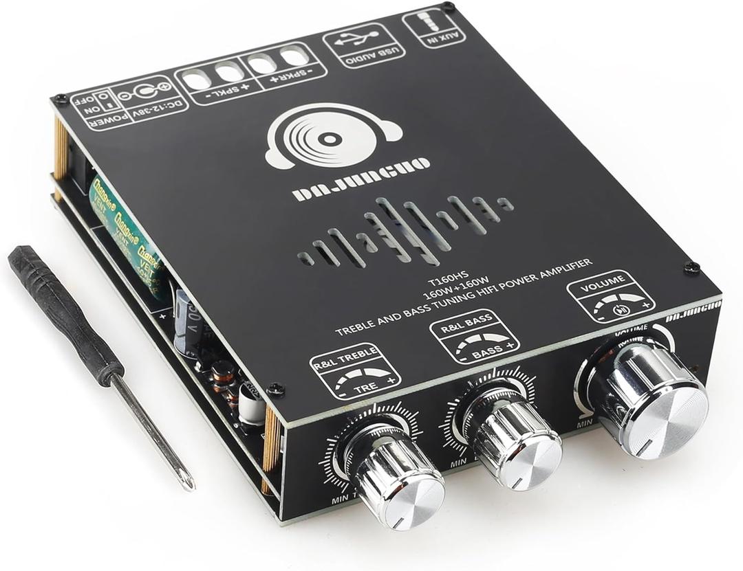220W+220W Audio Amplifier Board with Treble and Bass Control, DC 12-36V, Bluetooth 5.2 and AUX Inputs, 2.0 Channel Stereo AMP Board for DIY Wireless Speakers (T220HS) (Black3 T160HS)