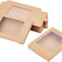 OLYCRAFT 24Pcs Paper Boxes with Clear Window 4.9x3.35x0.6 inch BurlyWood Cardboard Gift Boxes Jewelry Box Small Corrugated Mailer Boxes Mini Boxes for Present Wrapping Packaging Small Items