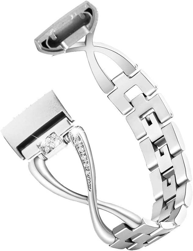 Strap Compatible with Fitbit Charge 4/Charge 3, Women Adjustable Metal Bracelet Band Stainless Steel Solid Strap Wristband Compatible with Fitbit Charge 3/Charge 4 - Silver