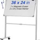 VEVOR Mobile Magnetic Whiteboard, 36 x 24 Inch, Double Sided, 360 Degree Reversible Rolling Dry Erase Board, Height Adjustable with Aluminum Frame and Lockable Swivel Wheels, for Office School Home