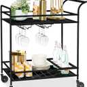 Best Choice Products Rolling Bar Cart, Mobile Home Bar Serving Cart, Serving Station w/ 2 Tier Shelves, Rack, Lockable Wheels - Black
