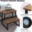 Step Stool for Adults,Holds up to 500Lb,Heavy Duty Sturdy Two Step Stool for Kichen/Bathroom/High beds, Wooden&Metal Frame, Non-Slip Pads (Brown)