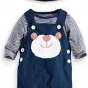Infant Baby Boys Clothes Newborn Outfits Toddler 3pcs Sets Long Sleeves + Overalls+ Hat 0-18 Month (Blue Bear)
