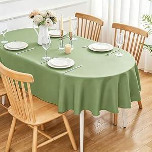 Cstalstal Sage Green Oval Tablecloth 52 x 70 Inch - 200 GSM Polyester Fabric Wrinkle Resistant Washable Table Cloth, Solid Color Table Cover for Dining, Wedding, Party, Banquet and Outdoor Use