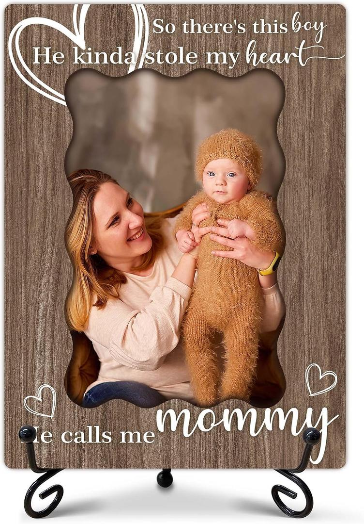 SIXEIGHT Mommy Photo Frame from Daughter Son He Calls Me Mommy Picture Frame Wooden Photo Frames with Stand Mothers Day Birthday Gifts for Mom Wood Bedroom Desk Decor 4x6 Photo Frame-A06, 8 x 5.7 inches