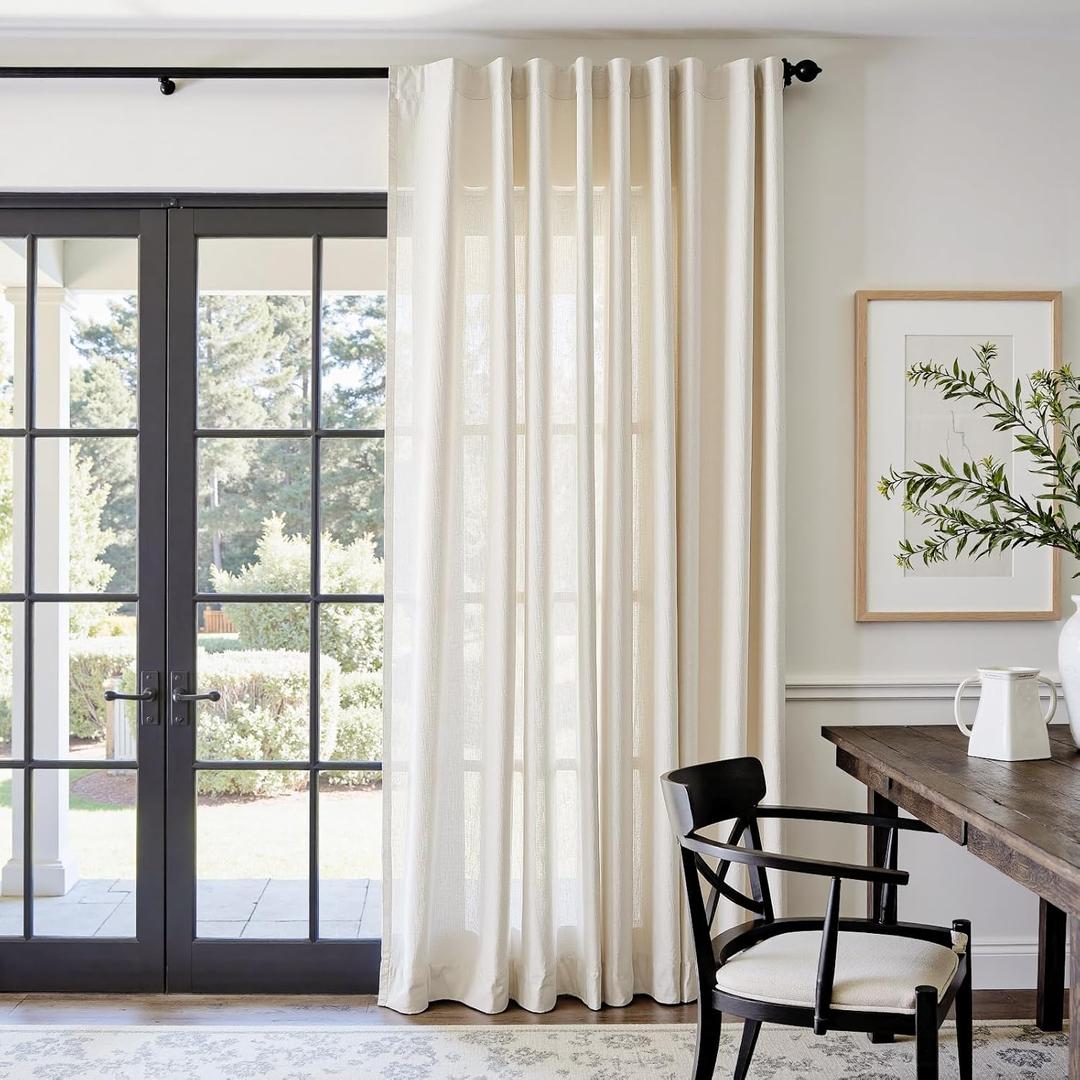 jinchan Beige Linen Blend Curtain 84 Inches Length 1 Panel for Bedroom Living Room, Light Filtering 84 Inches Wide Natural Farmhouse Drape with Rod Pocket Back Tab (84W x 84L, Ecru)