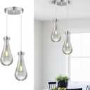 Raindrop Pendant Lights Kitchen Island Teardrop Chrome Hanging Light Fixtures Clear Solid Glass Pendant Light Modern Chandeliers for Dining Room Porch Corridor Living Room(2-Light)
