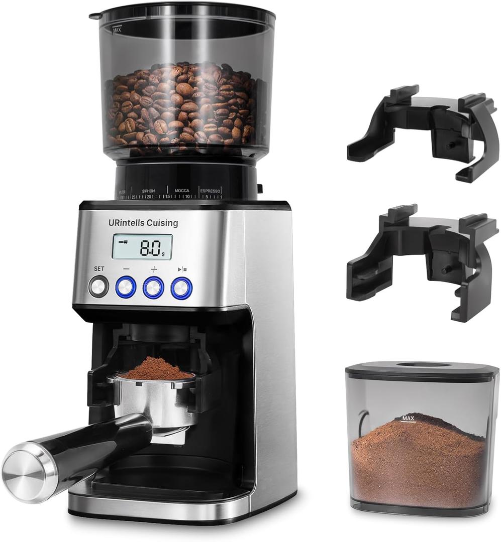 Burr Coffee Grinder, Electric Coffee Grinder with 51 Grind Settings, Precision Timer, Stainless Steel Espresso Grinder with Anti-Static Design, Easy Clean and 3 Modes (Shiny Silver)