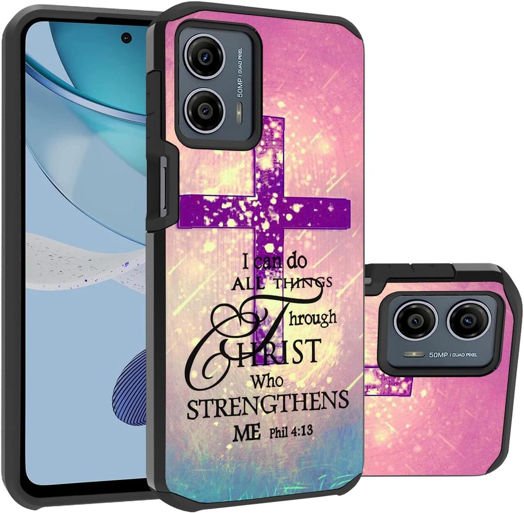 for Moto G 5G 2023 Case [Not for 2022 Version], Christian Cross Bible Verse Quote Phil 4-13 Hybrid Hard PC & Soft Silicone Dual Layer Shockproof Protective Case for Motorola Moto G 5G 2023