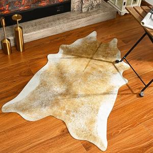 Cow Hide Rugs,Small Cowhide Rug, Washable Faux Animal Skin Rugs, 2x3Ft Non-Slip Cow Print Carpet for Bedroom Living Room Fireplace Office Entryway Kitchen, Khaki